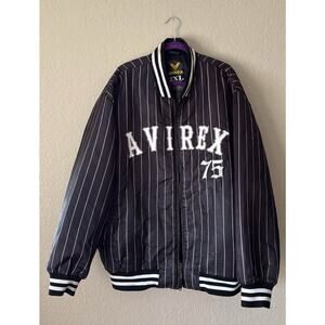 Vintage (00s) Avirex 75 Pinstripe Bomber Jacket 2XL Black Grey